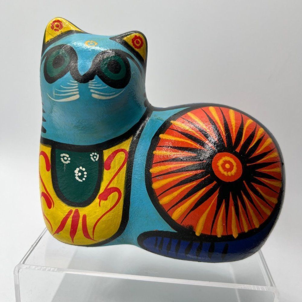 Vintage Puerto Vallarte 1990 Art Deco Cool Mexican Cat Ceramic Home Decor